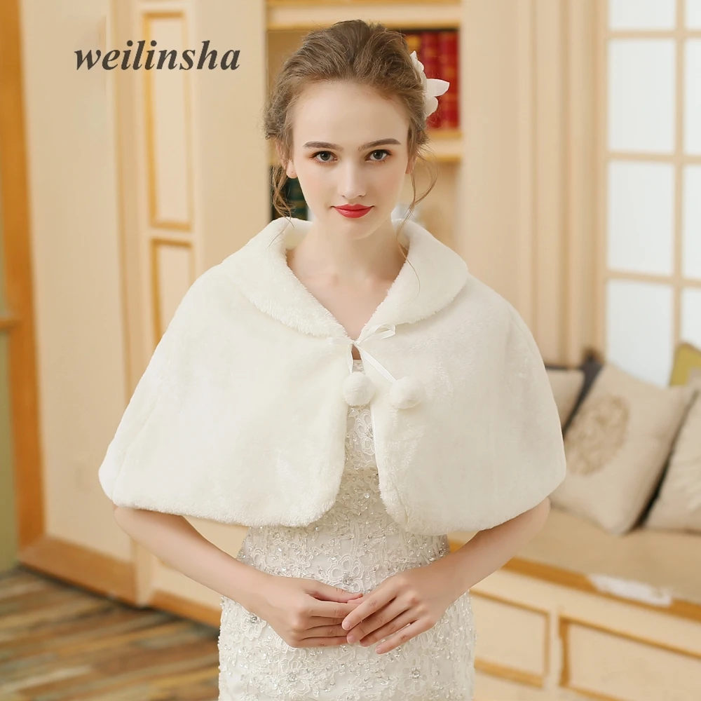 

weilinsha New Cheap Wedding Wraps Women Warm Faux Fur Bolero Adult Winter Cloak Bridal Coat Formal Evening Gowns