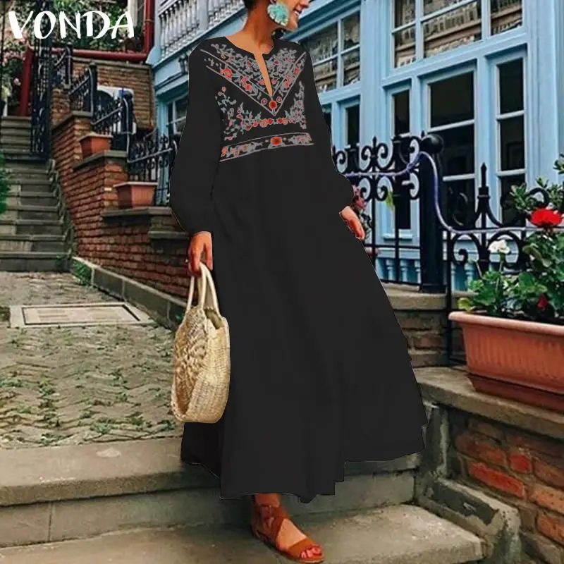 Длинные платья для будущих мам VONDA Винтаж печатных Повседневное свободные