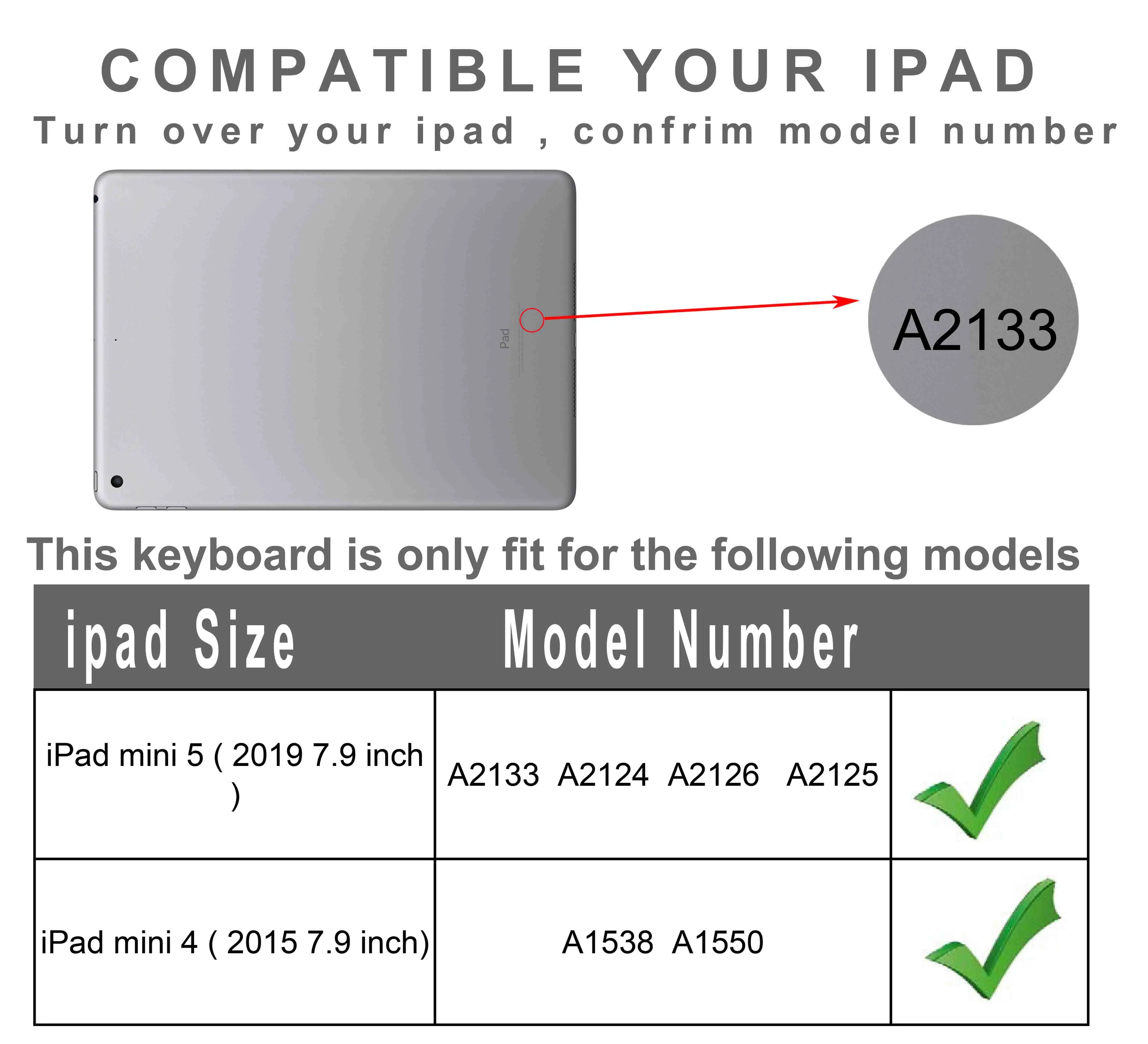 Для нового iPad Mini 5 2019 & 4 чехол с клавиатурой подсветкой Lenrich Slim 360 градусов