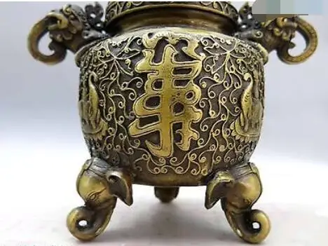 9 &quotКитай латунь медь Резные слон долголетия курильница Ладан горелки