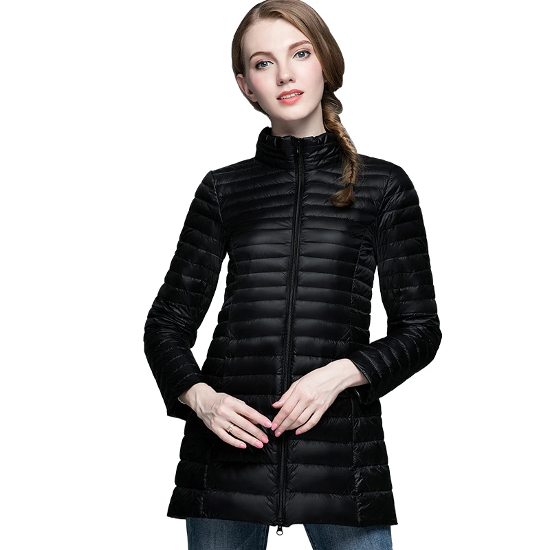 Новый Повседневный пуховик на 90% белом утином пуху женский со стоячим воротником