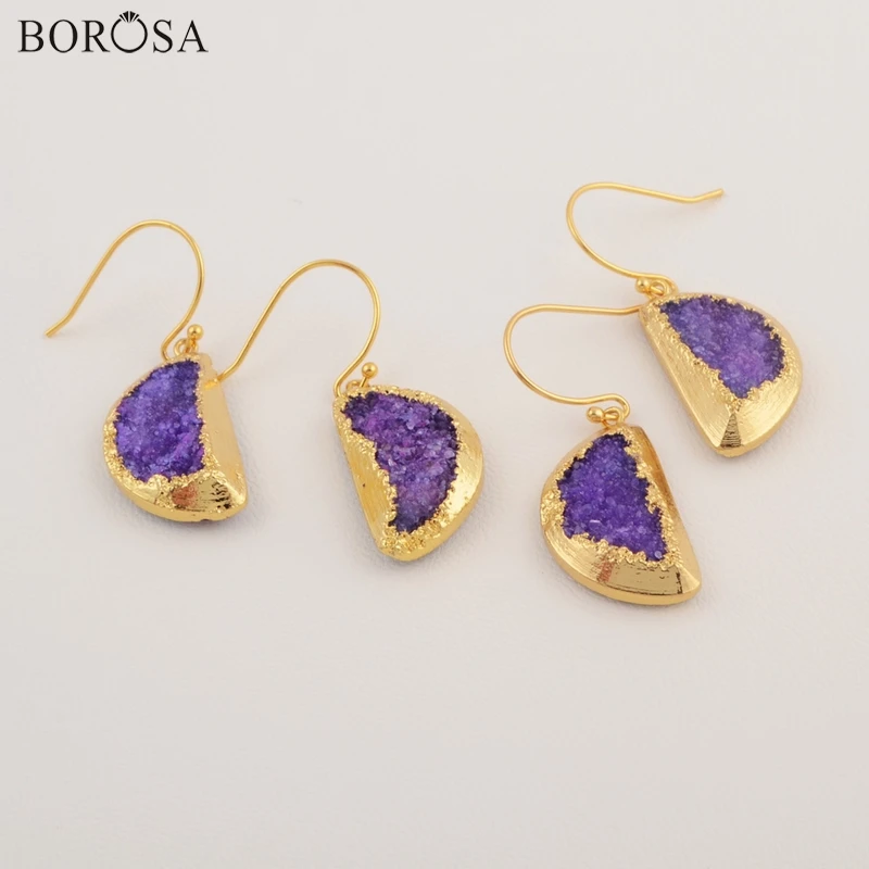 BOROSA, женские серьги-крючки в форме полумесяца, радужные друзы, геодные медные висячие серьги CL120