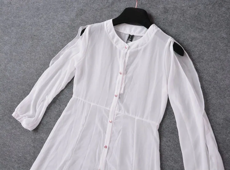 Женское прозрачное пляжное платье Boho белое шифоновое однобортное с длинными