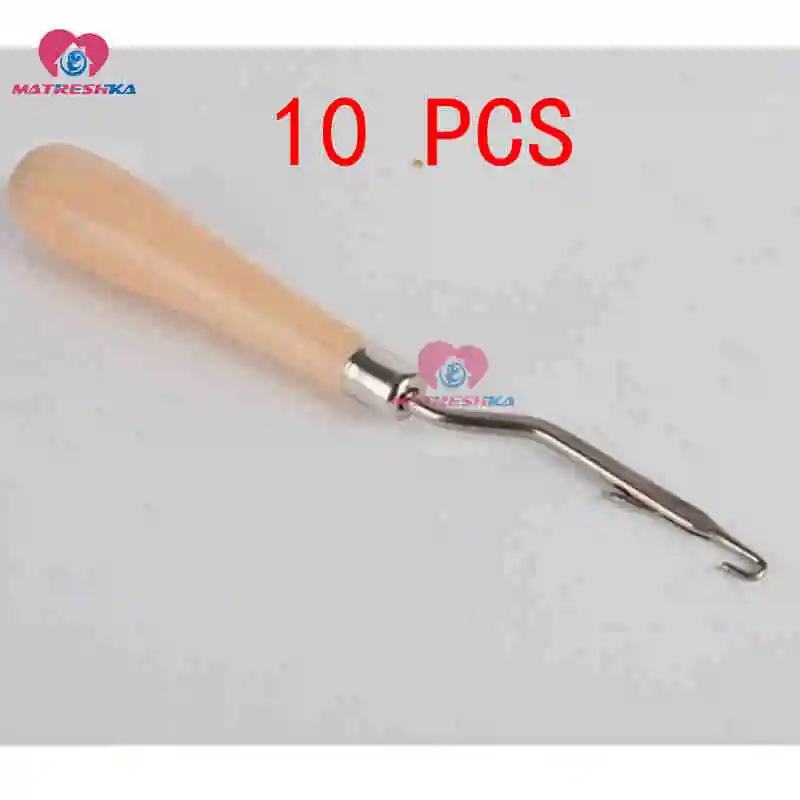 10PCS Крючок с защелкой, набор ковров, защелка для самостоятельной сборки, крючок для вязания крючком, деревянная ручка, инструмент для снятия игл, инструмент для холщового коврика, ковер ручной работы, инструменты, аксессуары - Цвет: 10PCS
