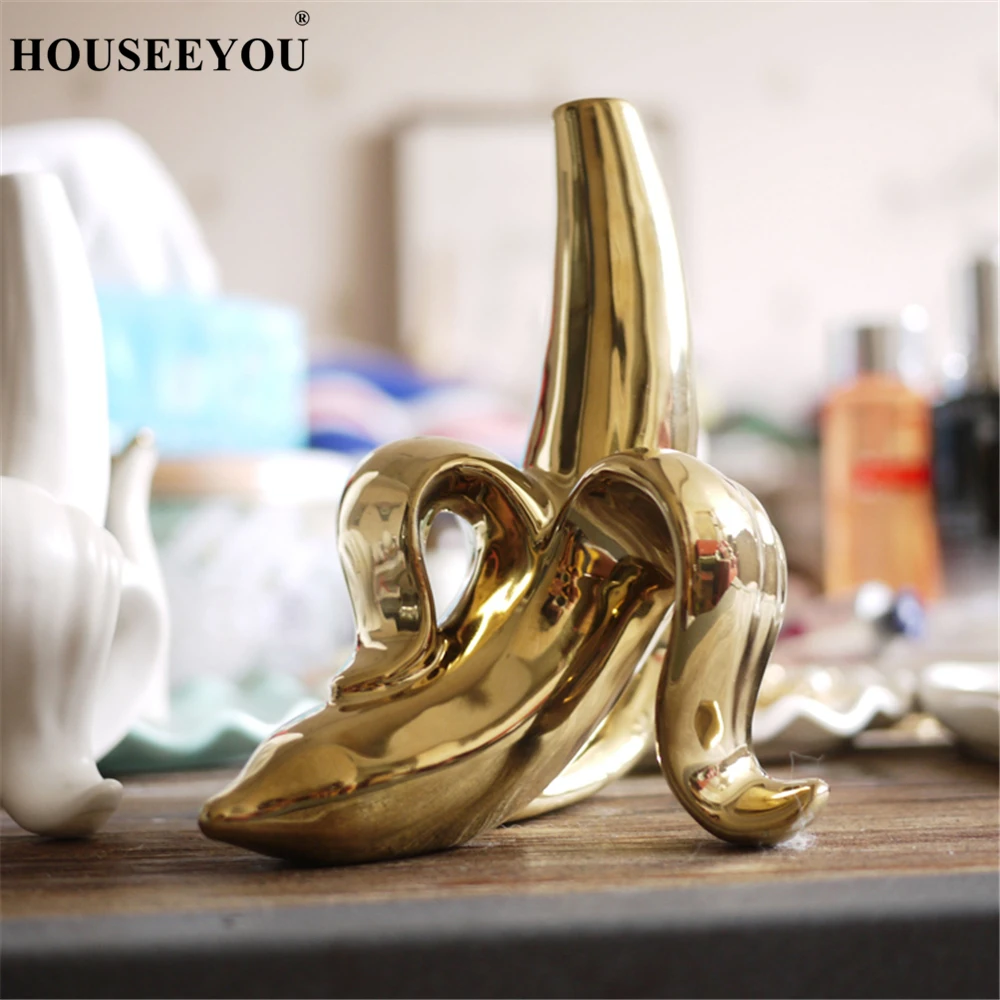Креативная домашняя керамическая Матовая Белая Золотая Банановая скульптура