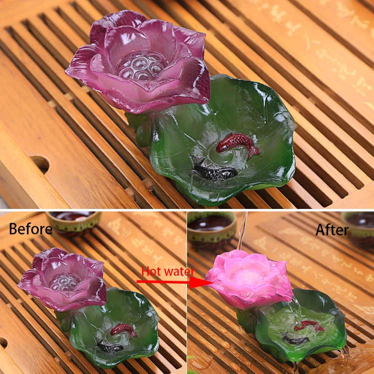 Chinese handicrafts Lotus Statue Tea Pet,Resin Color-Changing Lucky flower Figurine,Feng Shui Home Ornaments,Tea accessories