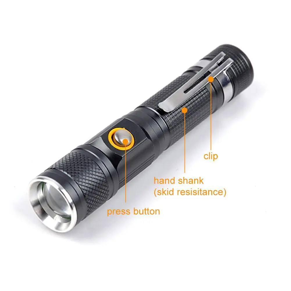 Фонарик yunmai Zoomable T6 8000 Люмен 3 режима аккумулятор 18650 тактический с прямой зарядкой