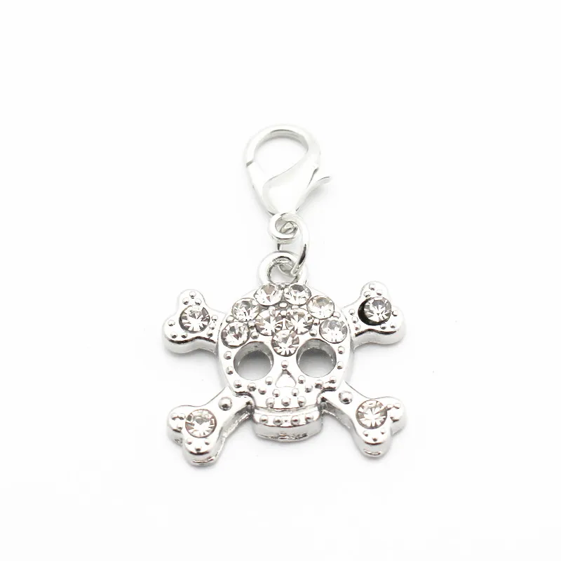 Hot Selling 20pcs/Lot Alloy Skull Dangle Charms Lobster Clasp Hanging  For Pendant Bangle Floating  Jewelr