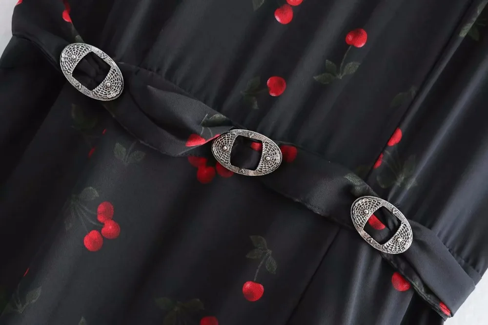 Vestidos verano, летние женские винтажные Ретро Сексуальные сексуальные платья с вишневым принтом и кружевным подолом, пляжные вечерние платья в стиле бохо, женское платье