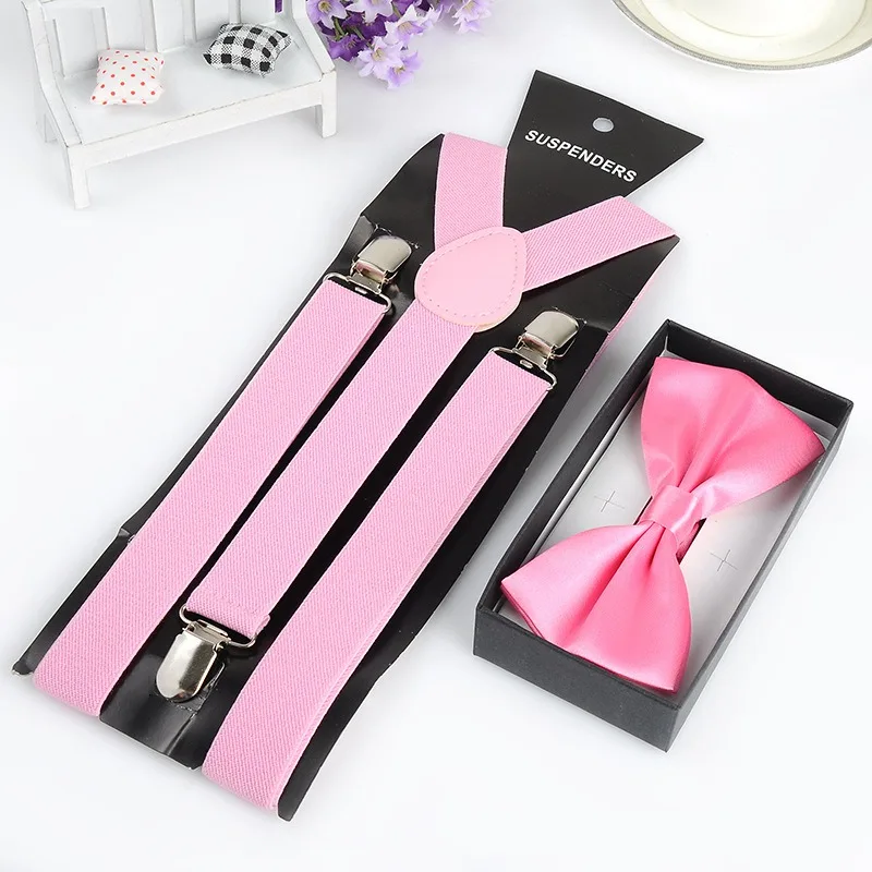Yienws Wholesale 50 piece Bow Tie Suspenders Sets For Women Men Red Pink Burgundy Brace Suspensorio Unisex YiA037 |