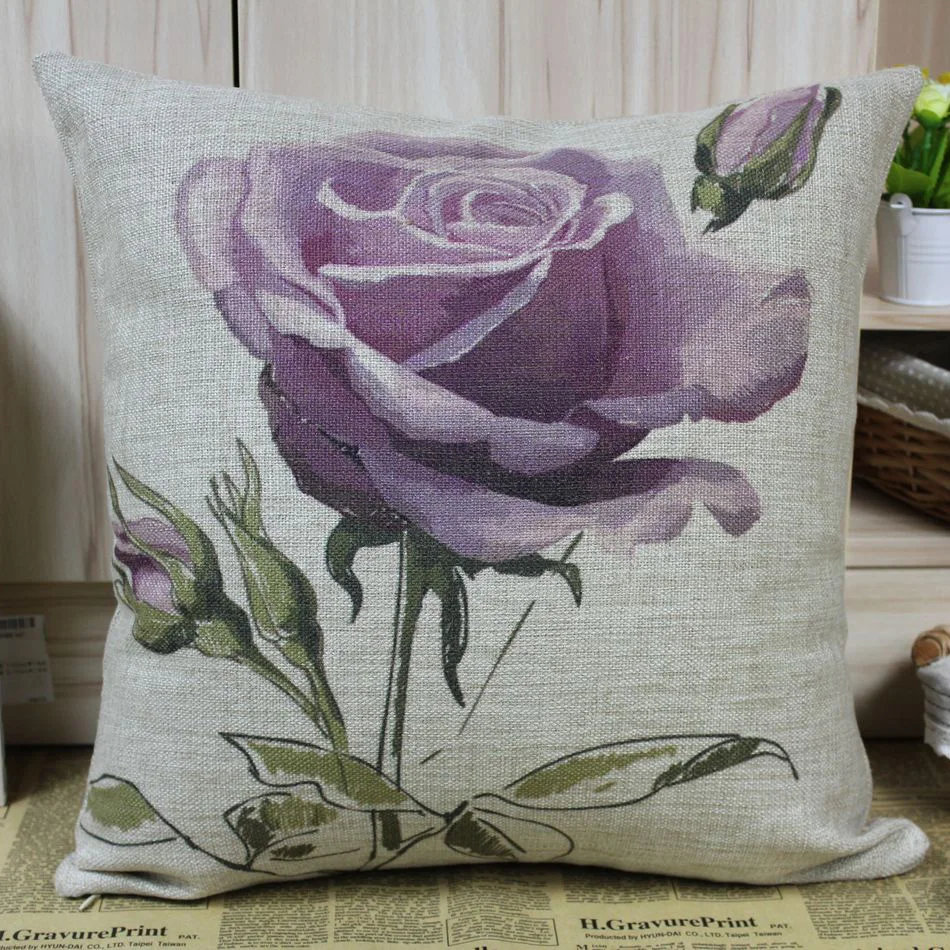 

LINKWELL 45X45CM Home Linen Fabric Romantic Purple Rose Cushion Cover