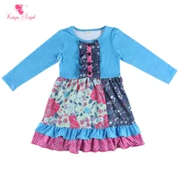 Kaiya Angel New Fashion Fall Children Boutique Clothes Long Sleeves Floral Dress Baby Girls Ruffle Party One Piece Wholesale