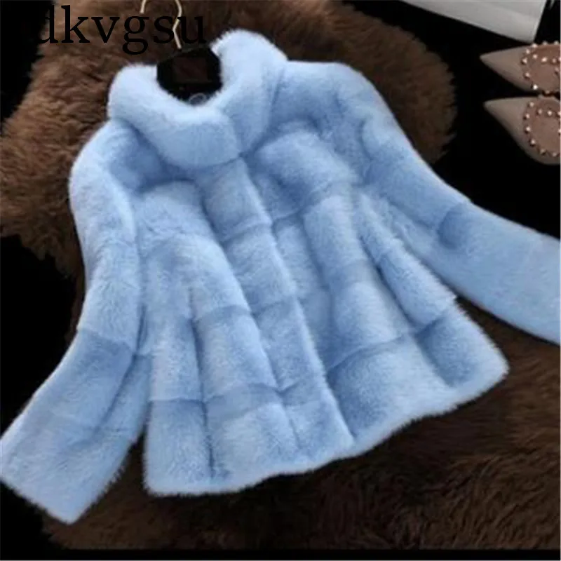 blue Women Autumn& Winter High Quality Faux Fur Basic Jacket Coat Female Overcoat Sweet Outerwear& Coats Plus Size Tops A1486 - Цвет: blue