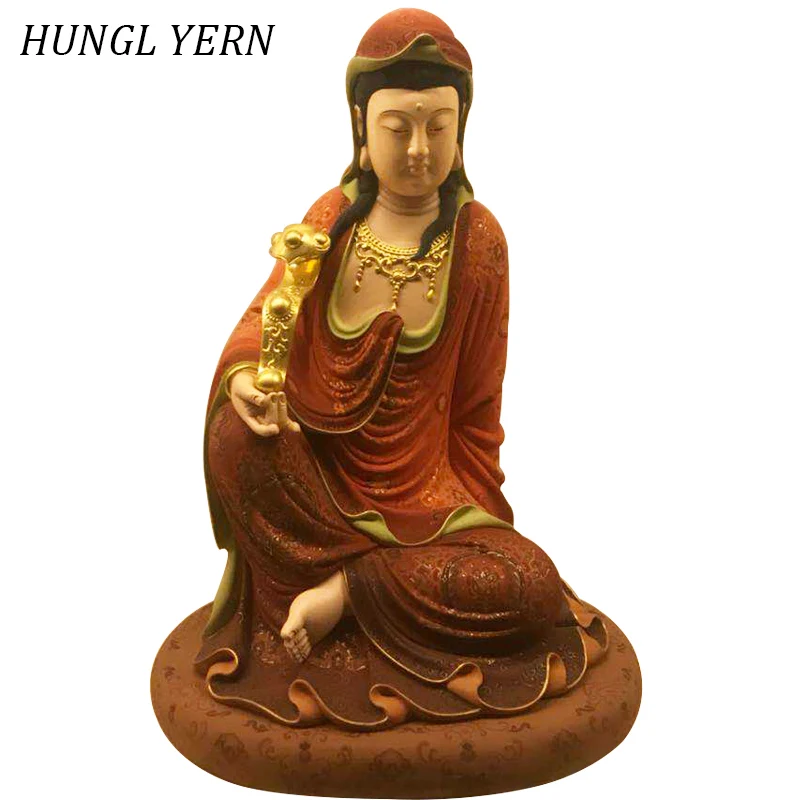 51 см Guanyin деревянные статуи Будды скульптура из дерева Budas estatua цветной рисунок