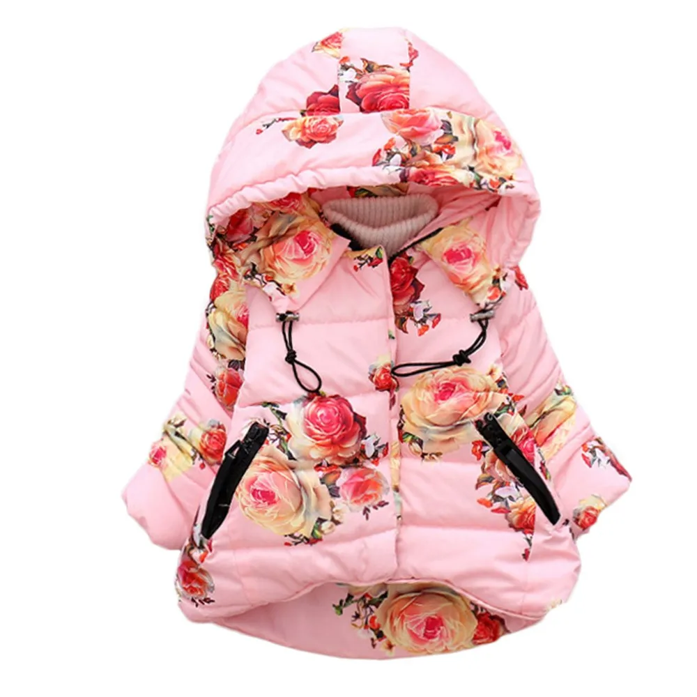 Зимняя теплая куртка с цветочным принтом для маленьких девочек manteau fille