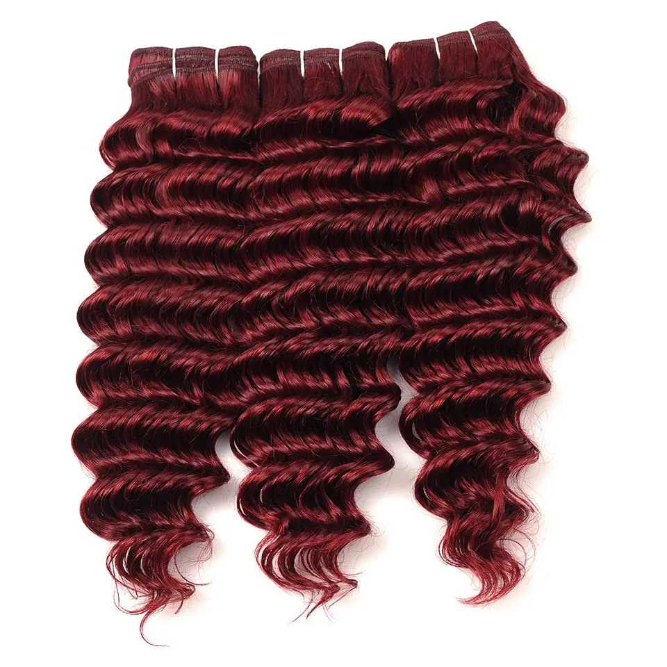 Pinshair Bold Red 99J бордовые пучки с закрытием глубокие волны индийские человеческие волосы 3 пучки с закрытием не Реми волосы не клубок