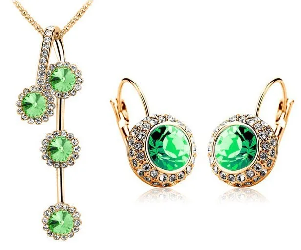 Оптовая моды свитер цепи Австрийский хрусталь кулон ожерелье серьги Комплектов