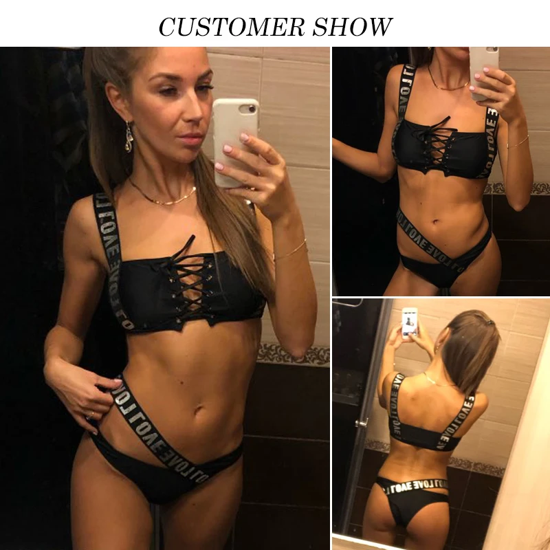 Bikinx экстремальное бикини микро купальник на шнуровке черный женский с буквенным