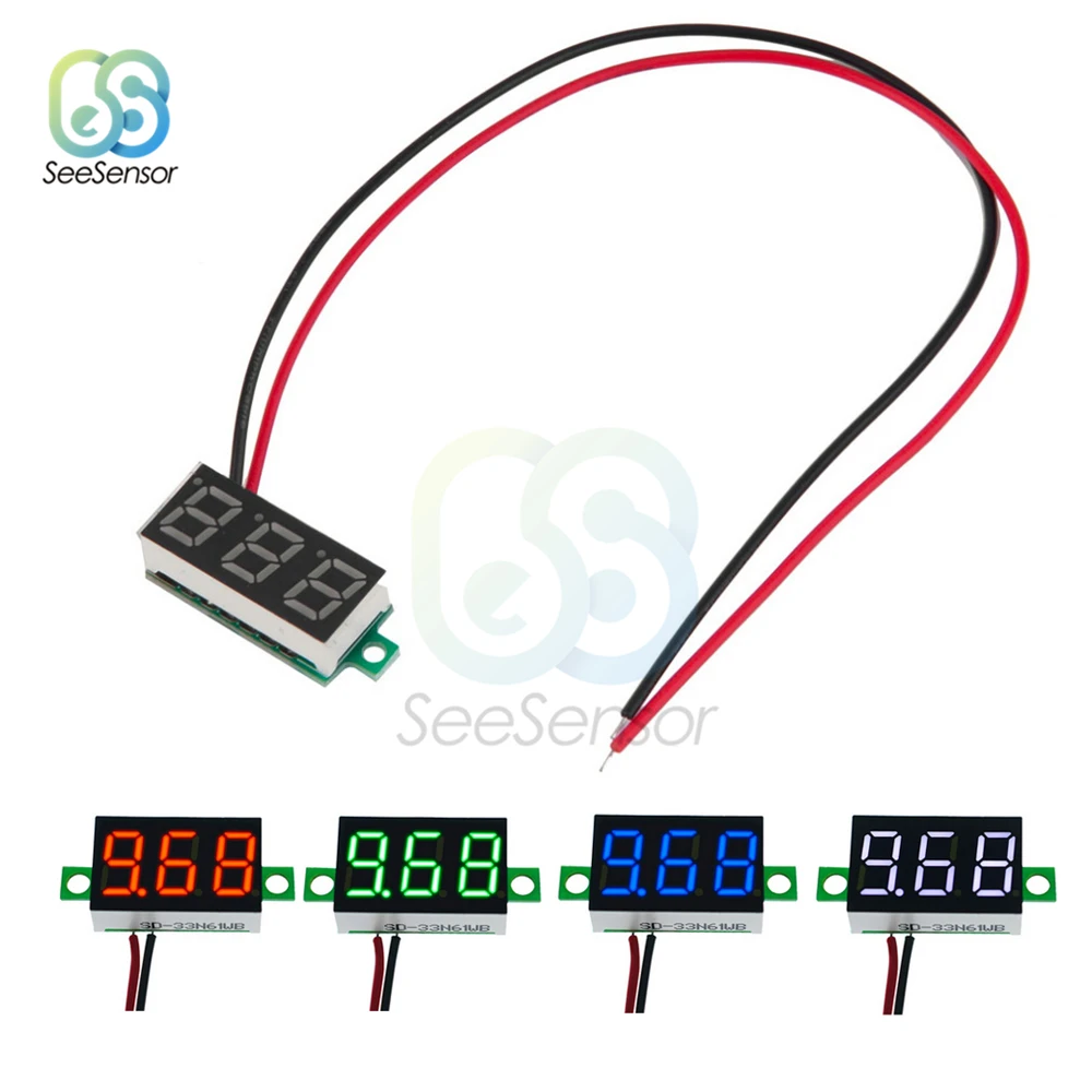 

0.36 Inch Mini LED Digital Voltmeter Voltage Meter 2 Wires DC 4.7V 32V 3-Digit Display Red/Green/Blue/White Panel