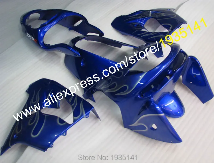 

For Kawasaki Body Kit Ninja ZX9R 1998-1999 ZX 9R 98-99 ZX-9R 98 99 Gray Flame In Blue Motorcycle Fairing Kit (Injection Molding)
