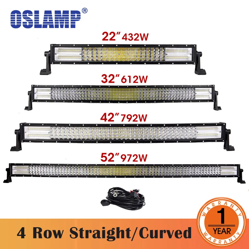 Oslamp 4 рядный светодиодный светильник бар 22 &quot32&quot 42 &quot52&quot прямой изогнутый