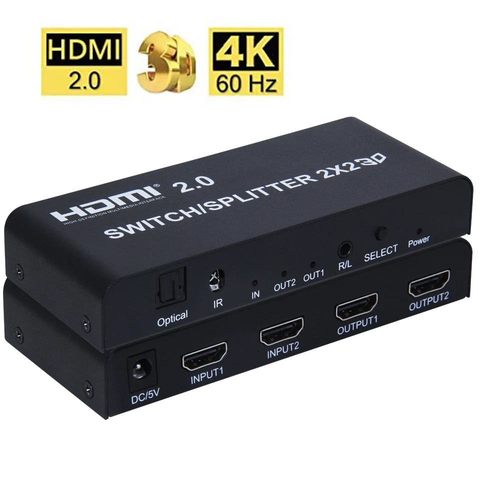 4K 2X2 HDMI 2 0 переключатель/разветвитель с поддержкой 4K60Hz RGB/YUV 4:4:4 Поддержка ИК