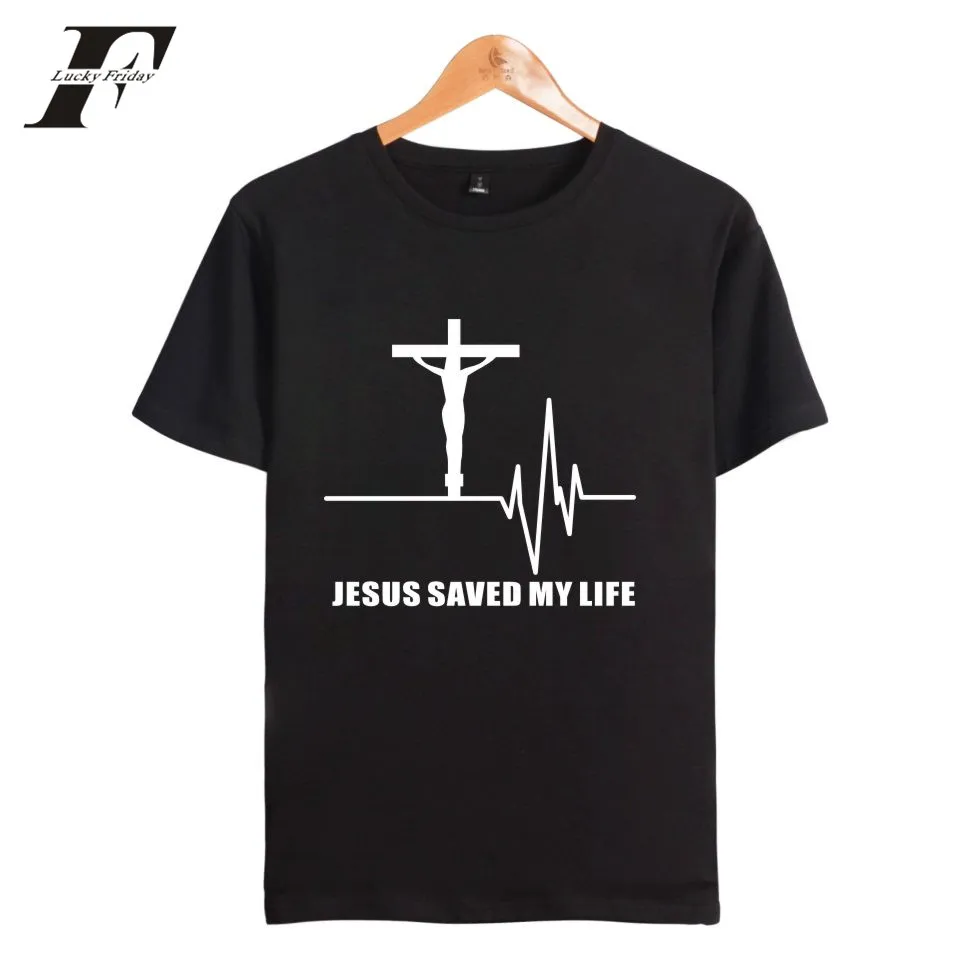 Футболка с коротким рукавом LUCKYFRIDAYF Jesus Saved My Life летняя мужская футболка большого