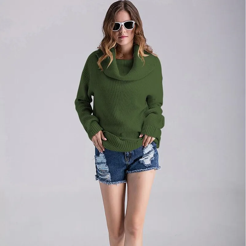 FANTASYONE 2017 Autumn and Winter Vintage Women Sweater Long Sleeve Loose Turtleneck Knitted Pullover Green Sweaters Crop Top | Женская