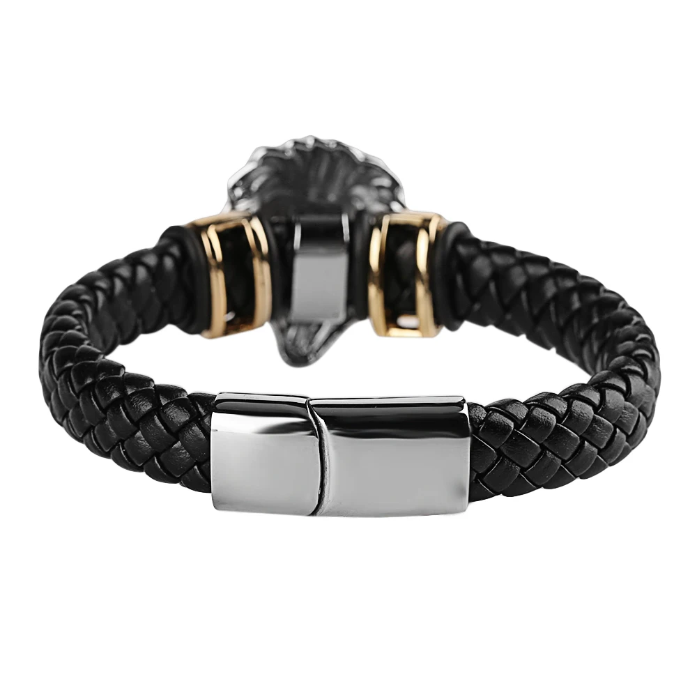 Мужской плетеный браслет в стиле стимпанк черный кожаный талисман с