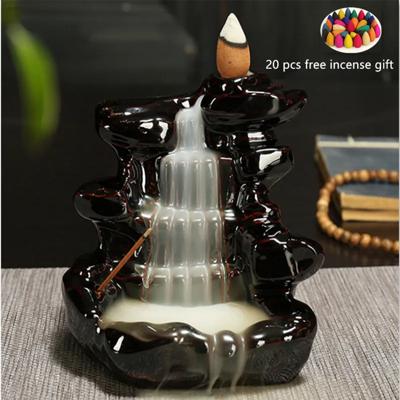 

2 Style Ceramic River Incense Holder with 20 pcs Incense Gift Incense Burner Incense Waterfall