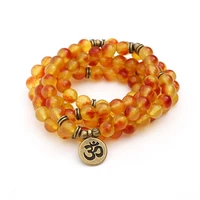 natural stone buddhist 108 mala mashan stone sunset glow red ohm bracelet fashion womens chakra yoga healing bracelet wholesale