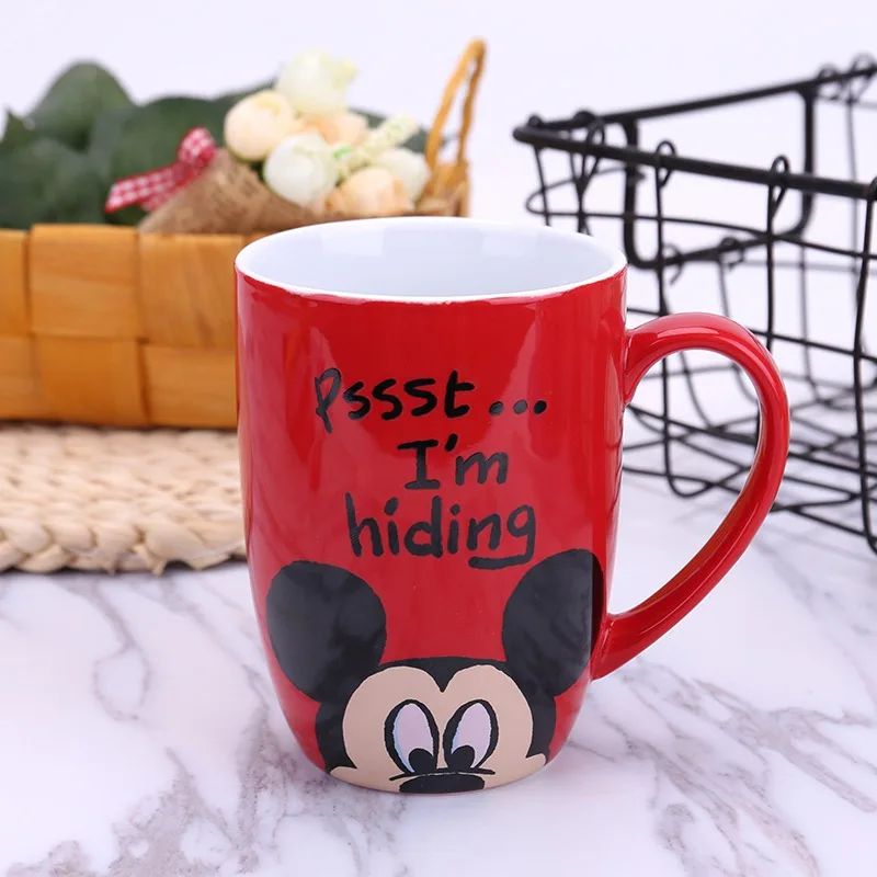 Mickey Cup 350 мл мультяшная кружка Минни с фарфоровыми крышками мини мишка керамика кофейные молочные чашки Прекрасный Микки чашка Рождественский подарок - Цвет: Mickey Cup