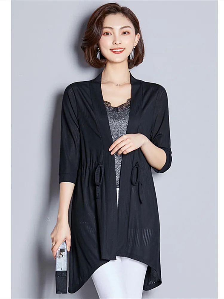 

2019 New Fashion Long Section Cardigan Coat Female Stand Collar Loose Windbreaker Thin Section Comfortable Wild Women's Clothing