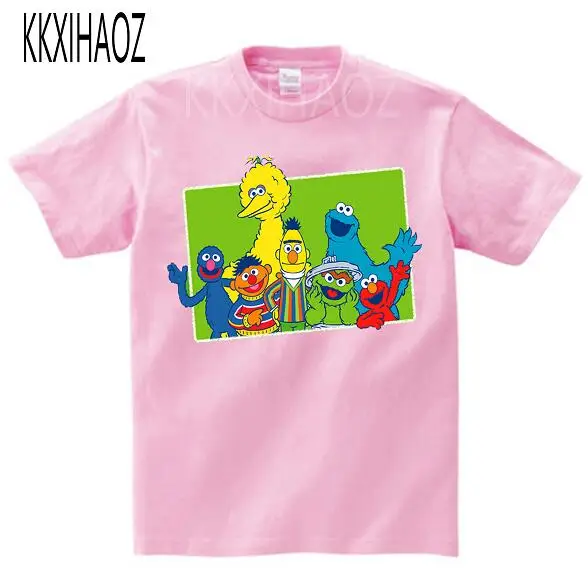 pink childreT-shirt Детская забавная Футболка с принтом «Улица Сезам Элмо» топы для маленьких девочек с рисунком «ummer», Детская Отличная повседневная одежда KKXIHAOZ MJ - Цвет: pink childreT-shirt