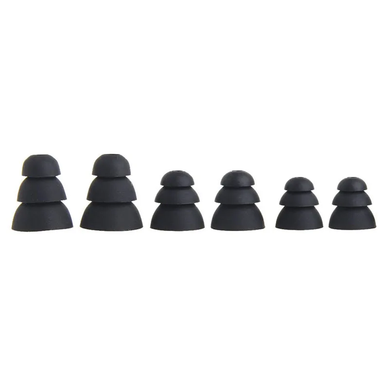 6 PCS black 6 шт/3 пары наушников, трехслойные силиконовые наушники-вкладыши, крышки, сменные наушники-вкладыши, наушники-вкладыши, амбушюры - Цвет: 6 PCS black
