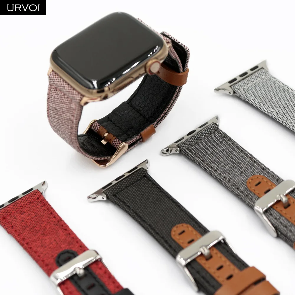 Ремешок URVOI для apple watch 6 SE 5 4 3 2 1 тканевый браслет iwatch 40 мм 44 кожаный с забавным