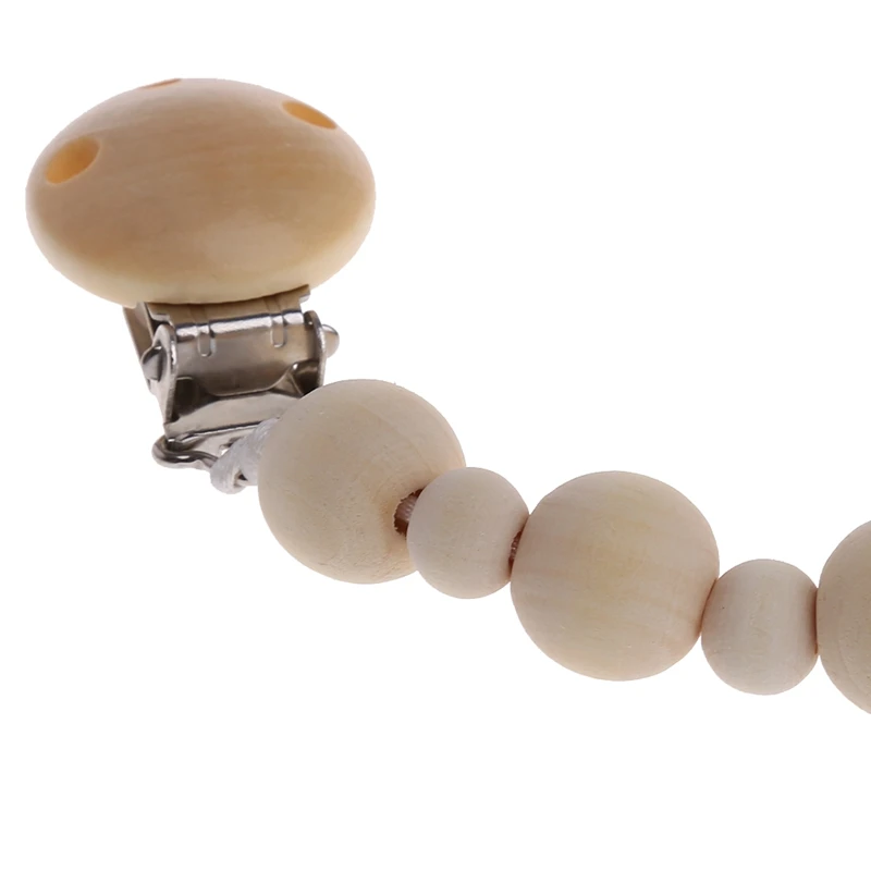 

2020 New Baby Natural Wooden Beaded Pacifier Holder Clip Nursing Teether Dummy Chain Gift