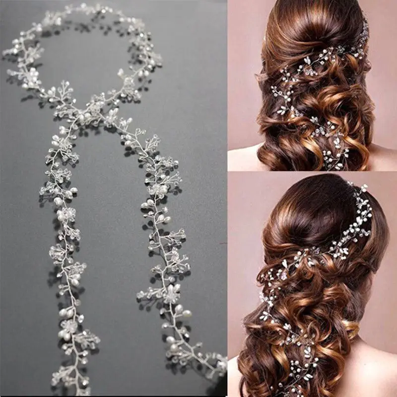 Luxury Rhinestones Wedding Hair Accessories Brides Head Long Headwear Tiara Chain Pearl Hairband Jewelry Metal Claws | Украшения и