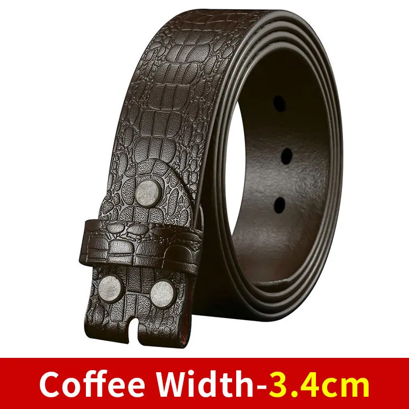 Coffee Width-3.4cm Дизайнерский мужской ремень без пряжки, высококачественный мужской ремень из натуральной кожи, роскошный ремень без пряжки, ширина 3,8 см, Ceinture Homme - Цвет: Coffee Width-3.4cm