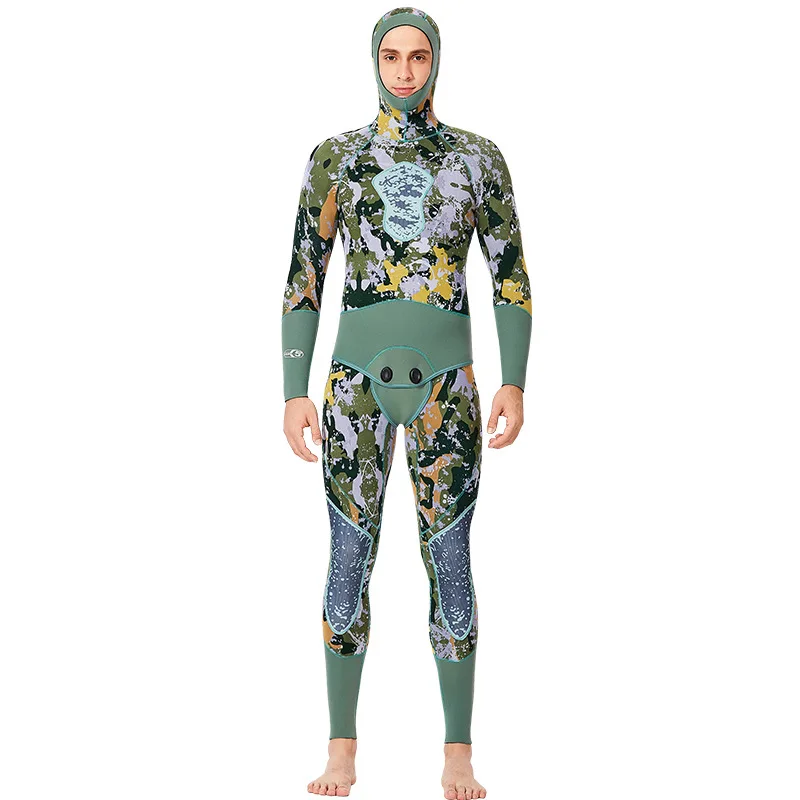 Green camouflage Камуфляжный неопреновый гидрокостюм 5 мм, Мужской гидрокостюм для подводного плавания, гидрокостюм для дайвинга, утолщенный термальный гидрокостюм для подводного плавания, серфинга, плавания - Цвет: Green camouflage