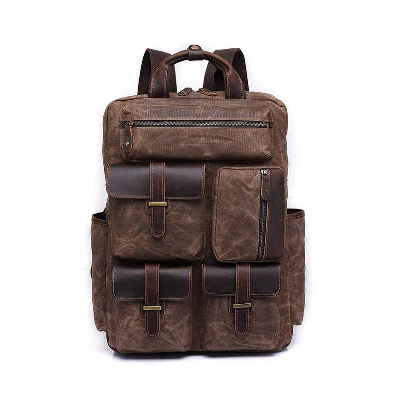 2020 Genuine Leather Backpack Vintage Crazy Horse Travel Backpack Women Men Bolsa Luxury Oil Wax Canvas Bag