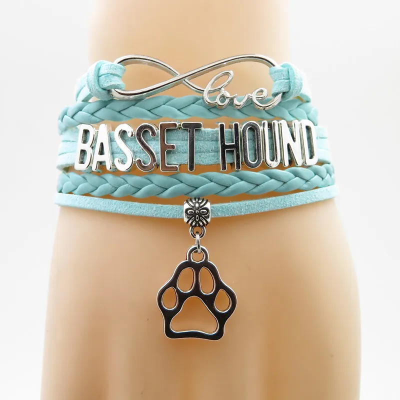 Модные гончую браслет Подвеска собачья лапа собака подарок Черная кожа обувь для