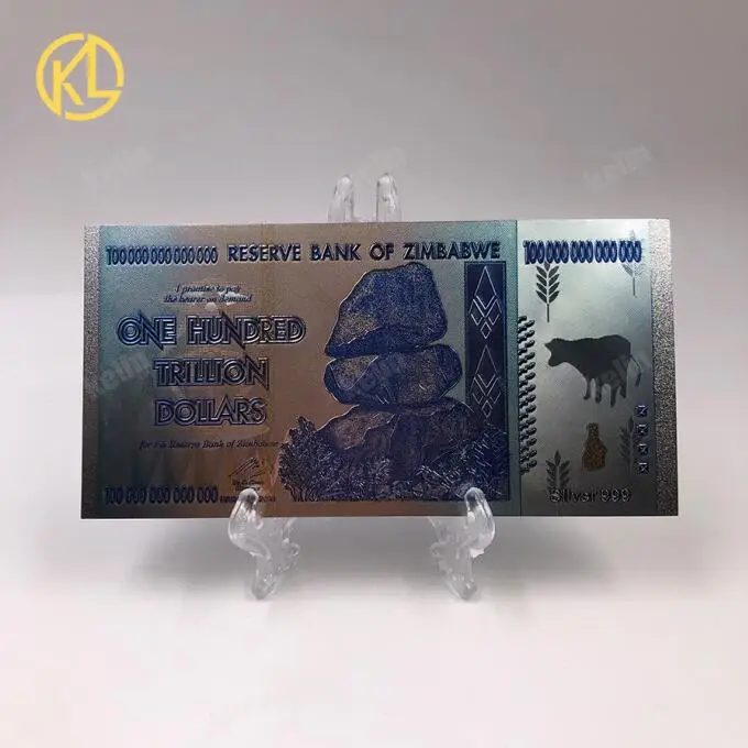 50 шт./лот, резервный банк Замбия, 100 трлн. долларов, серебро, 999, Банкнота, поддельные деньги для сбора - Цвет: Colored Silver