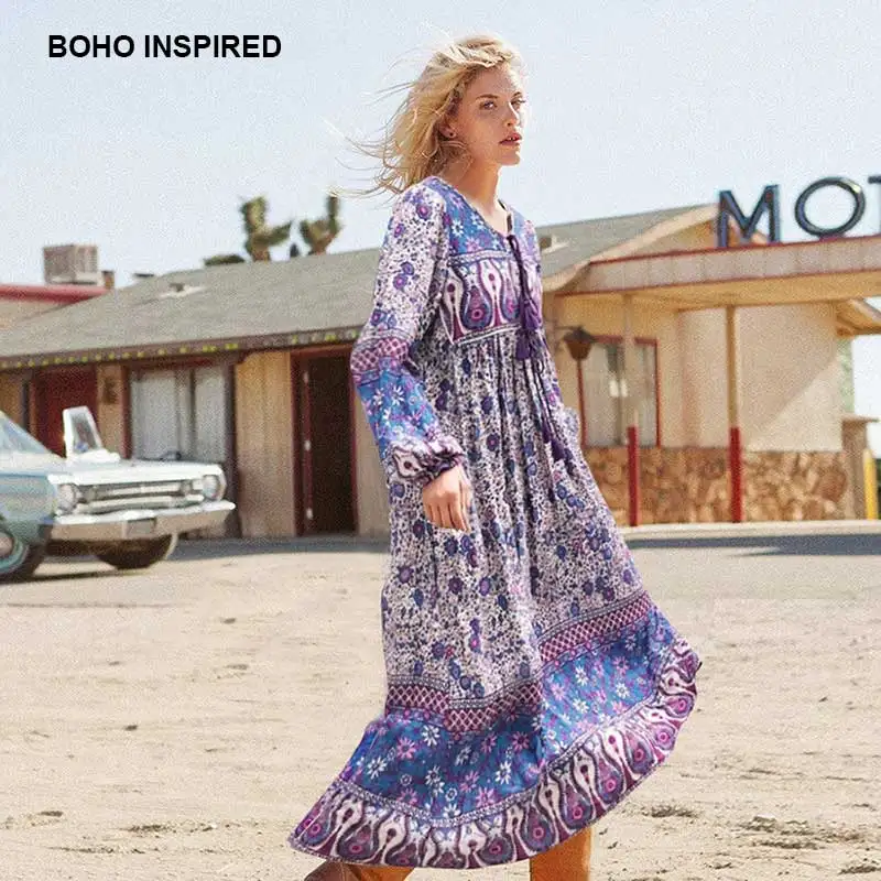 Lavender Blossom boho платье повседневное женское с цветочным принтом и длинным рукавом