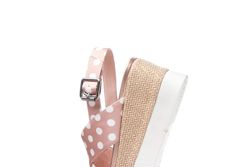 

Dilalula 2021 Polka Dot Genuine Leather Platform Gladiator Sandals High Wedges Shoes For Women Cross Strap Party Shoe