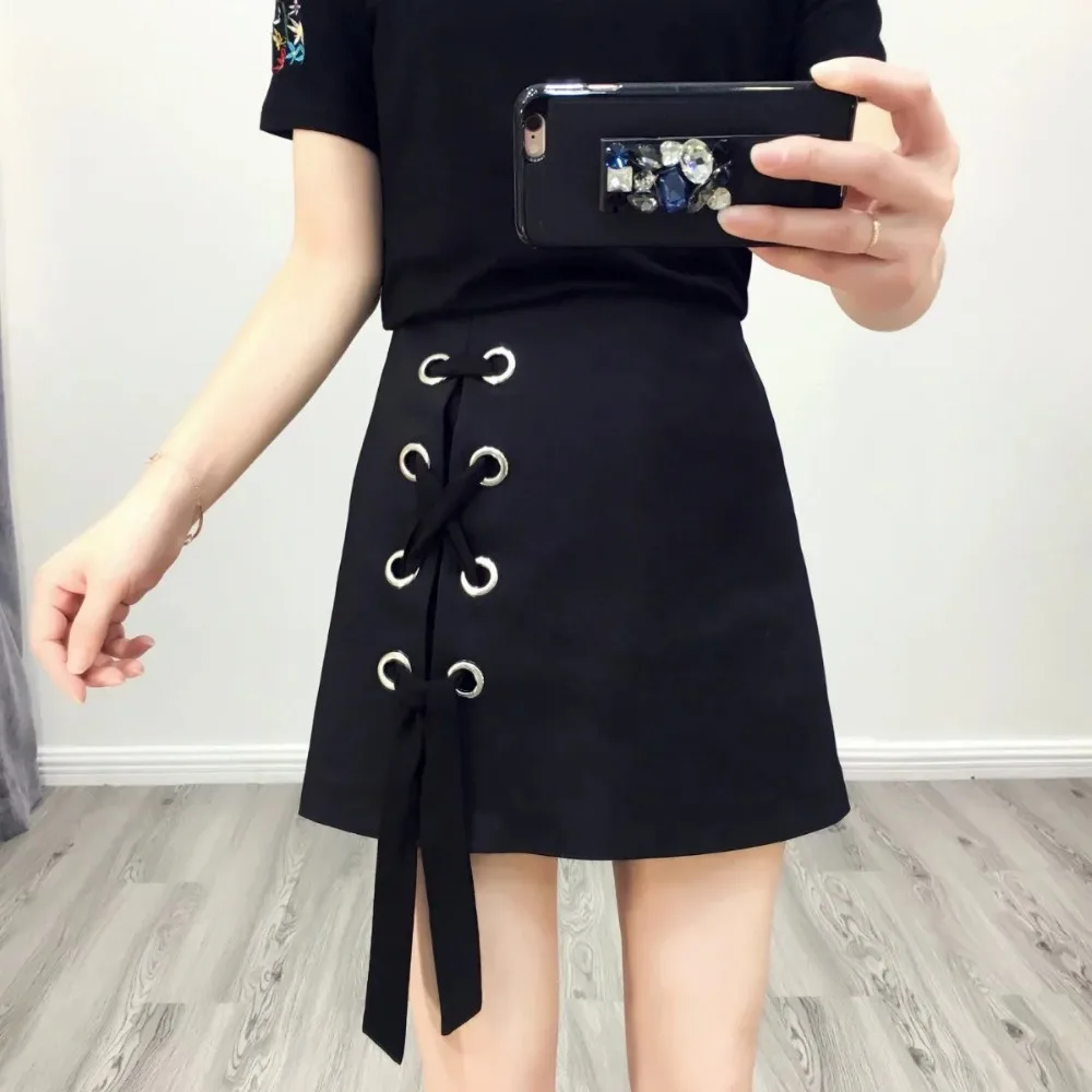 2017 Spring and Summer Women's lace up shorts skirts Pleated cross Empire cute short skirter XS S M L | Женская одежда