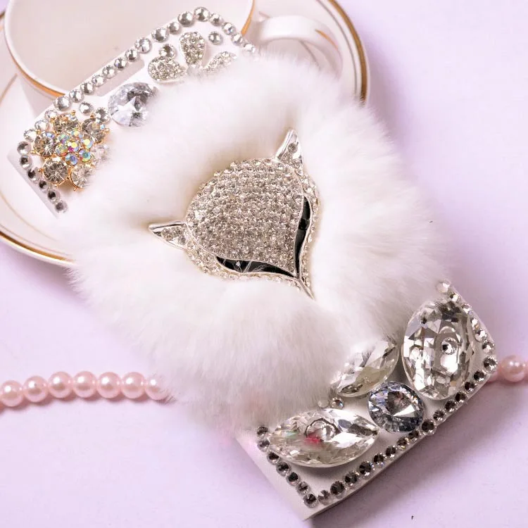 С натуральным кроличьим мехом лисы Bling кожаный бумажник делам Капа для Samsung Galaxy J5