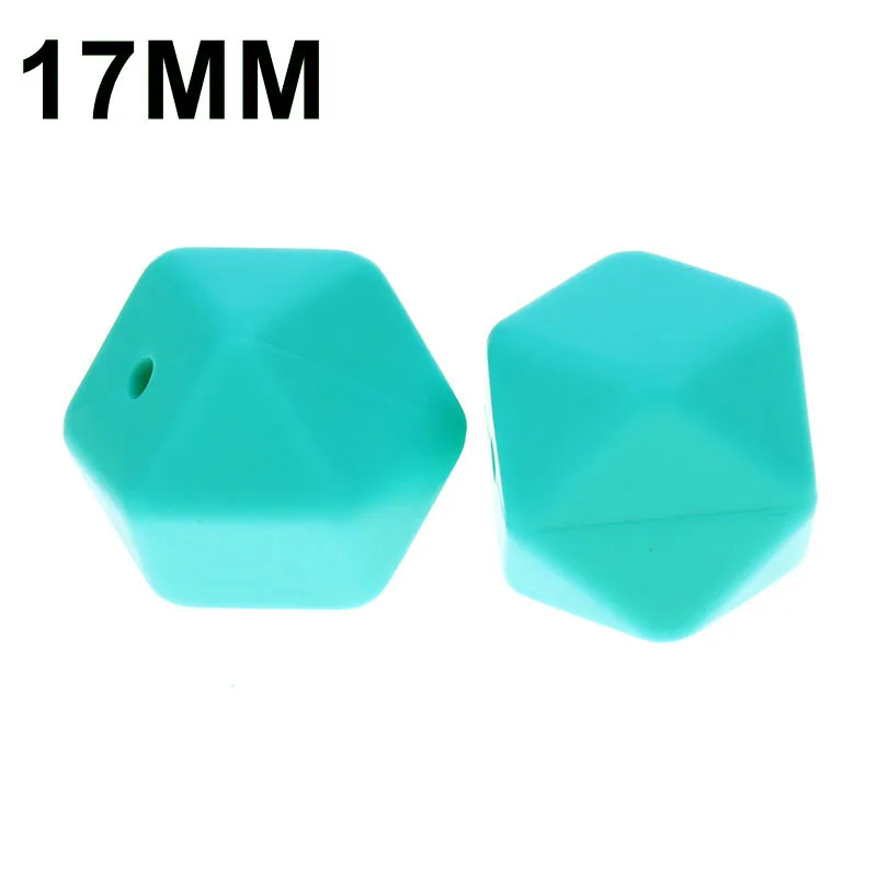 06 Turquoise Fkisbox 17 мм шестигранник 100 шт силиконовый детский Прорезыватель для зубов, бусы без бисфенола для новорожденных, жевательные прорезыватели для зубов, ожерелье, ювелирные изделия для младенцев, сделай сам, подарок для душа - Цвет: 06 Turquoise