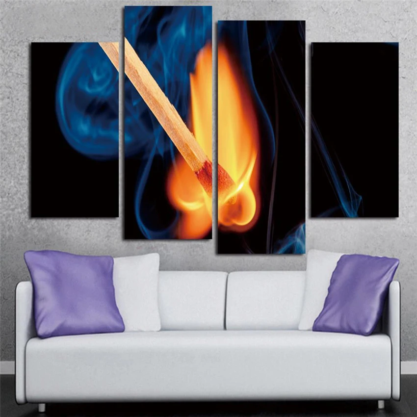 2017 домашний декор для гостиной 4 панели горящие спички холст живопись без рамы