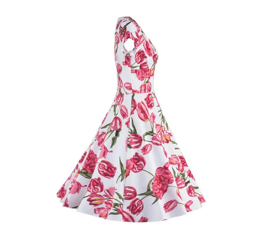 Новое сексуальное платье с цветочным принтом 1950-х годов рокабилли летнее